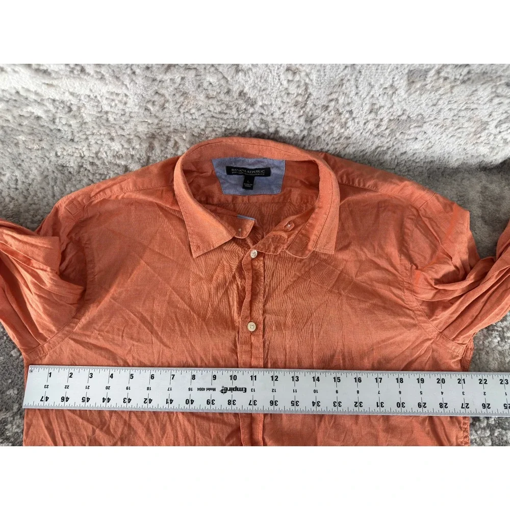 Banana Republic Sz L Soft Wash Tailored Slim Fit Button Down Shirt Orange LS Men